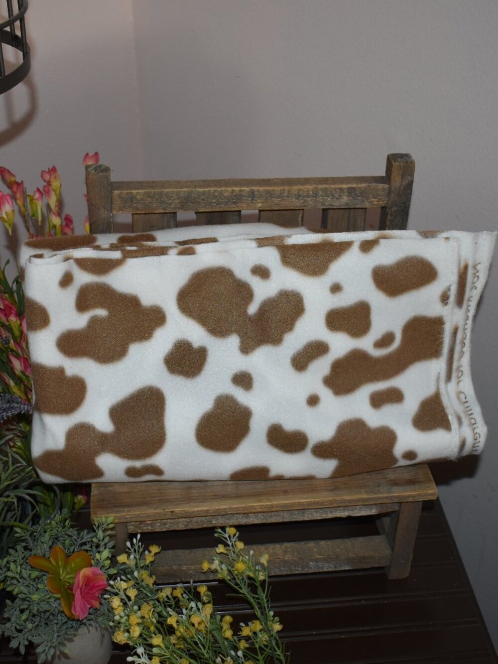 Joann Fabric One Yard Rustic Country Brown Cow Print Soft Blizzard Fleece Fabric